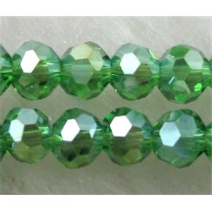 Chinese Crystal Beads, Faceted Round, green AB color, 4mm dia, approx 100pcs per st