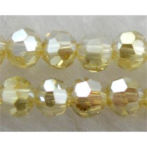 Chinese Crystal Beads, Faceted Round, yellow AB color, 4mm dia, approx 100pcs per st