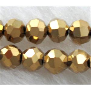 Chinese Crystal Beads, Faceted Round, golden plated, 4mm dia, approx 100pcs per st