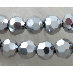 Chinese Crystal Beads, Faceted Round, silver plated, 4mm dia, approx 100pcs per st