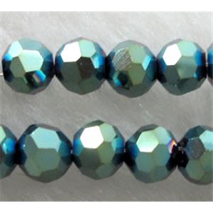 Chinese Glass Crystal Beads, faceted round, peacock green AB-color, 4mm dia, approx 100pcs per st