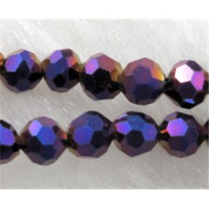 Chinese Crystal Beads, faceted round, purple electroplated, 4mm dia, approx 100pcs per st