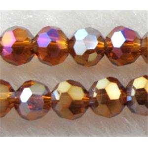 Chinese Crystal Beads, faceted round, deep-golden AB-color, 4mm dia, approx 100pcs per st