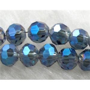 Chinese Glass Crystal Beads, faceted round, peacock-blue AB-color, 4mm dia, approx 100pcs per st