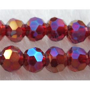 Chinese Crystal Glass Beads, Faceted Round, red AB color, 4mm dia, approx 100pcs per st