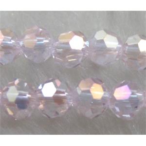 Chinese Glass Crystal Beads, faceted round, lt.pink AB-color, 4mm dia, approx 100pcs per st