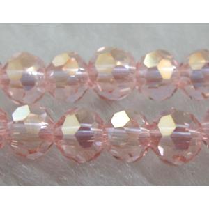 Chinese Crystal Glass Beads, faceted round, rose-pink AB-color, 4mm dia, approx 100pcs per st