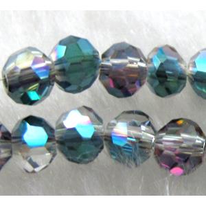 Chinese Crystal Beads, faceted round, peacock-blue AB-color, 4mm dia, approx 100pcs per st