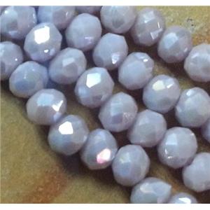 Chinese crystal glass beads, faceted rondelle, lt.purple AB color, approx 2x3mm dia, 150pcs per st