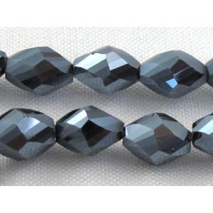 Chinese glass crystal beads, faceted twist, jet, 6x8mm, 50pcs per st