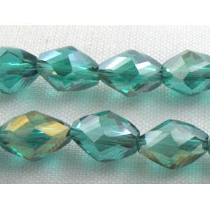 Chinese Crystal Beads, Twist, faceted, peacock green AB color, 6x8mm, 50pcs per st