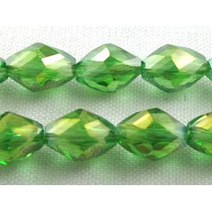 Chinese Crystal Beads, Twist, faceted, green AB color, 6x8mm, 50pcs per st
