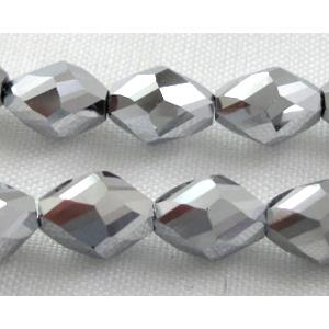Chinese Crystal Beads, Twist, faceted, platinum plated, 6x8mm, 50pcs per st