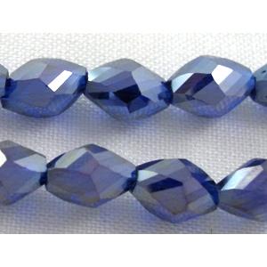 Chinese Crystal Beads, Twist, faceted, blue AB color, 6x8mm, 50pcs per st