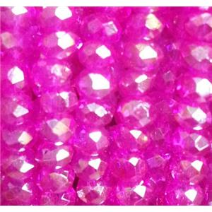 Chinese crystal glass bead, faceted rondelle, hotpink AB color, approx 3x4mm dia, 135pcs per st