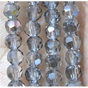 Chinese crystal glass beads, faceted round, clear gray, 4mm dia, 100pcs per st