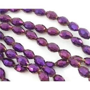 Chinese Crystal Glass Beads, faceted barrel, purple plated, 6x8mm, 72pcs per st
