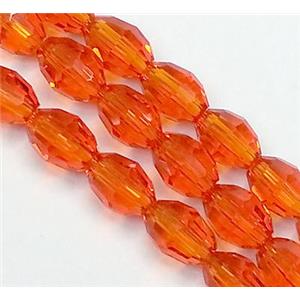 Chinese Crystal Glass Beads, faceted barrel, red, 4x6mm, 72pcs per st