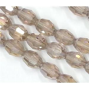 Chinese Crystal Glass Beads, faceted barrel, silver champagne, 6x8mm, 72pcs per st