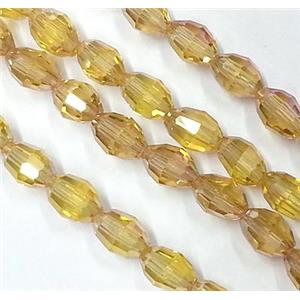 Chinese Crystal Glass Beads, faceted barrel, gold champagne, 6x8mm, 72pcs per st