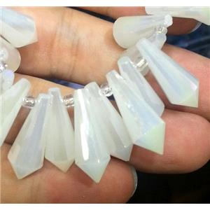 Chinese crystal glass bead, faceted teardrop, opal jade, approx 8x20mm, 100pcs per st