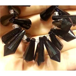 Chinese crystal glass bead, faceted teardrop, black, approx 8x20mm, 100pcs per st