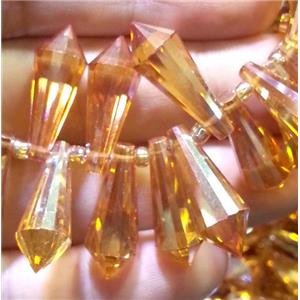 Chinese crystal glass bead, faceted teardrop, gold champagne, approx 8x20mm, 100pcs per st