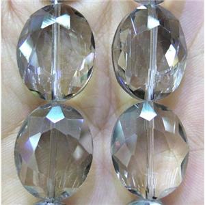 Chinese crystal glass bead, faceted oval, lt.gray, approx 16x20mm, 18pcs per st
