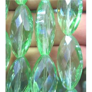 Chinese crystal glass bead, faceted oval, approx 12x25mm, 15pcs per st