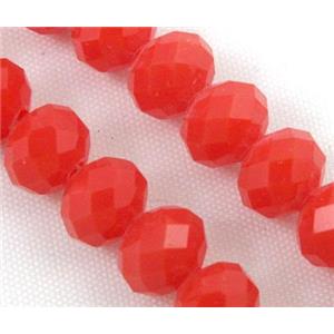 glass crystal bead, faceted wheel, red, approx 6mm dia, 90pcs per st
