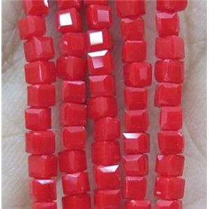chinese crystal glass bead, faceted cube, red, approx 2x2x2mm, 200pcs per st