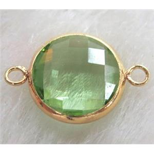 Chinese crystal glass connector Button lt.green, approx 12mm dia