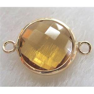 Chinese crystal glass connector Button gold-champagne, approx 12mm dia