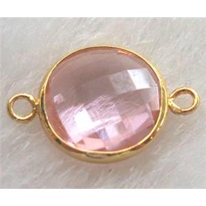 pink Chinese crystal glass connector Button, approx 14mm dia