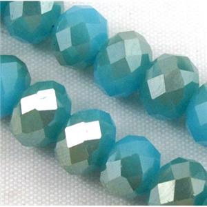 glass crystal bead, faceted wheel, half plated AB color, approx 6mm, 100pcs per st