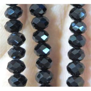 black Chinese crystal glass bead, faceted rondelle, approx 4x6mm. 100 pcs per st