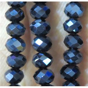black Chinese crystal bead, faceted rondelle, approx 4x6mm. 100 pcs per st