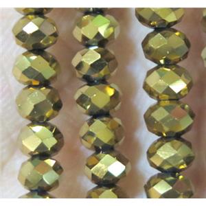 chinese crystal bead, faceted rondelle, gold plated, approx 4x6mm. 100 pcs per st
