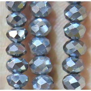 chinese crystal bead, faceted rondelle, silver plated, approx 4x6mm. 100 pcs per st