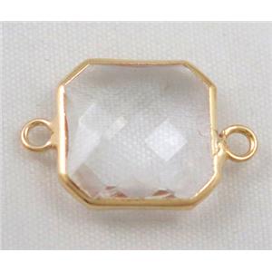 Chinese crystal glass connector, faceted square, approx 14x14mm