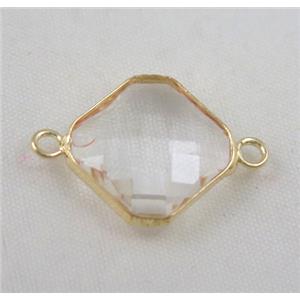 Chinese crystal glass connector, faceted square, approx 12x12mm