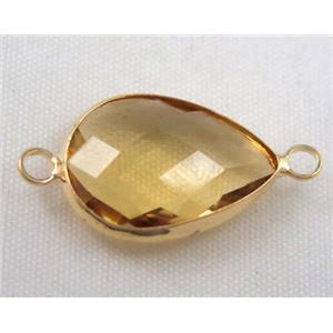 Chinese crystal glass connector, faceted teardrop, approx 13x18mm