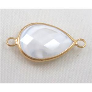 Chinese crystal glass connector, faceted teardrop, approx 10x14mm