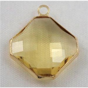 Chinese crystal glass pendant, faceted square, approx 12x12mm