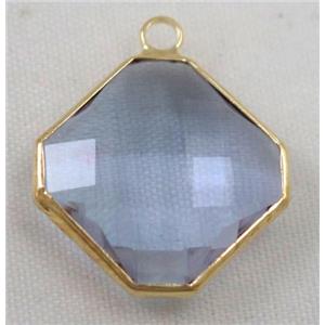 Chinese crystal glass pendant, faceted square, approx 16x16mm