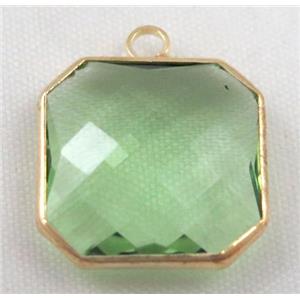 Chinese crystal glass pendant, faceted square, approx 14x14mm