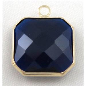 Chinese crystal glass pendant, faceted square, deep blue, approx 14x14mm
