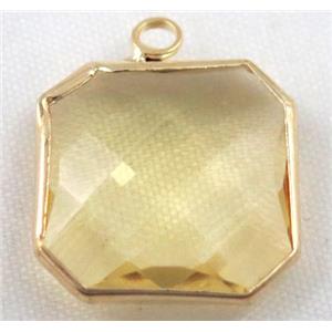 Chinese crystal glass pendant, faceted square, approx 16x16mm