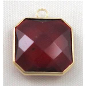 Chinese crystal glass pendant, faceted square, approx 12x12mm