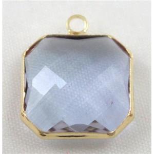 Chinese crystal glass pendant, faceted square, approx 14x14mm